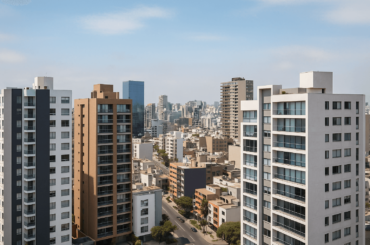 Vista panorámica de modernos edificios residenciales en Lima, representando el precio promedio de los departamentos en 2025. Precio promedio de departamentos en Lima 2025