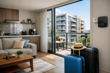 Mantenimiento del hogar antes de irse de vacaciones en un departamento moderno, con espacios limpios, ordenados y listos para viajar con tranquilidad.