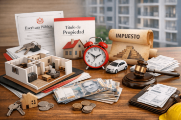 Modelo de departamento nuevo junto a llaves, dinero en soles y elementos financieros que representan los gastos posteriores a la compra de un inmueble en Perú.